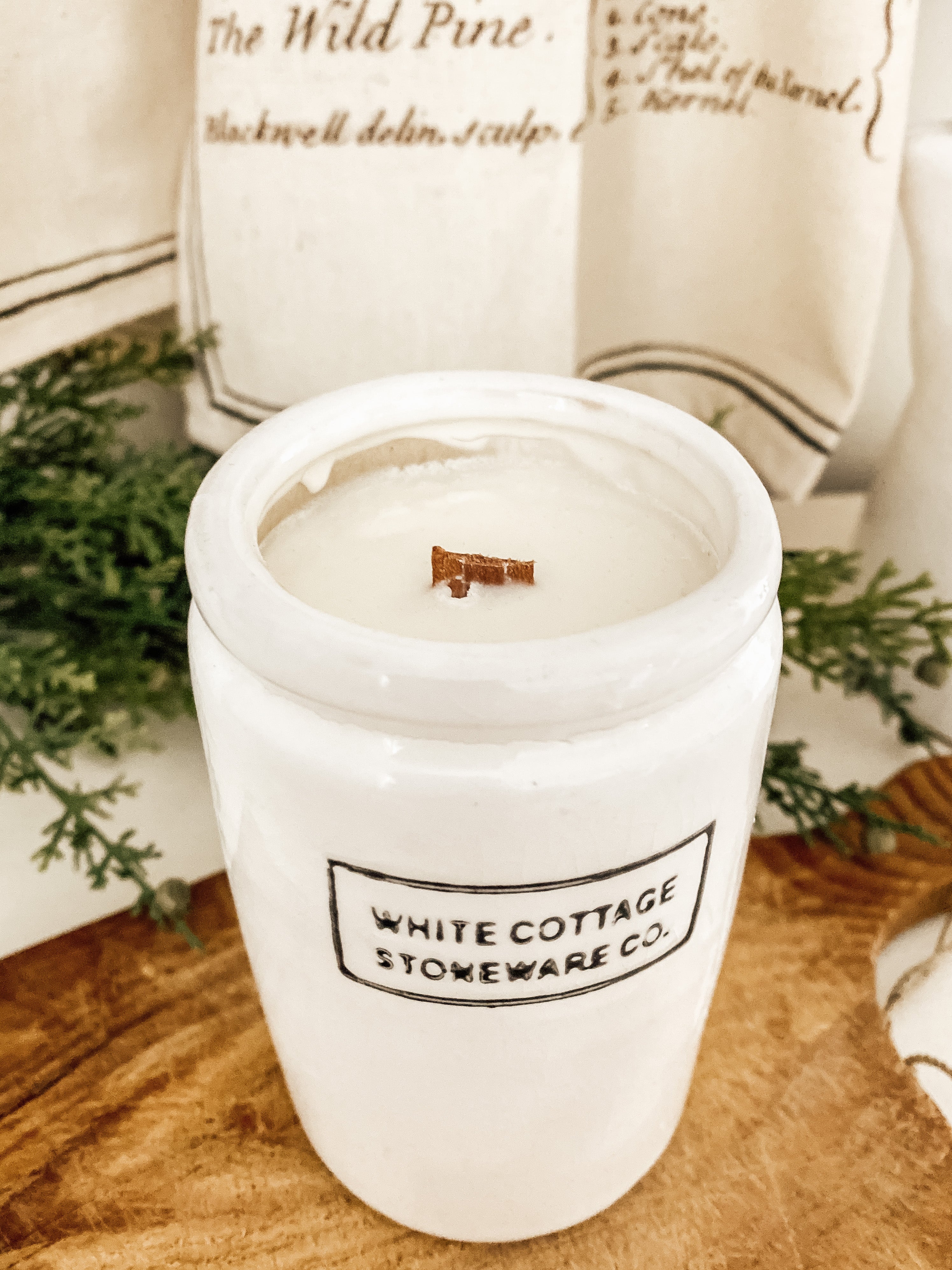 White Cottage Stoneware Candle
