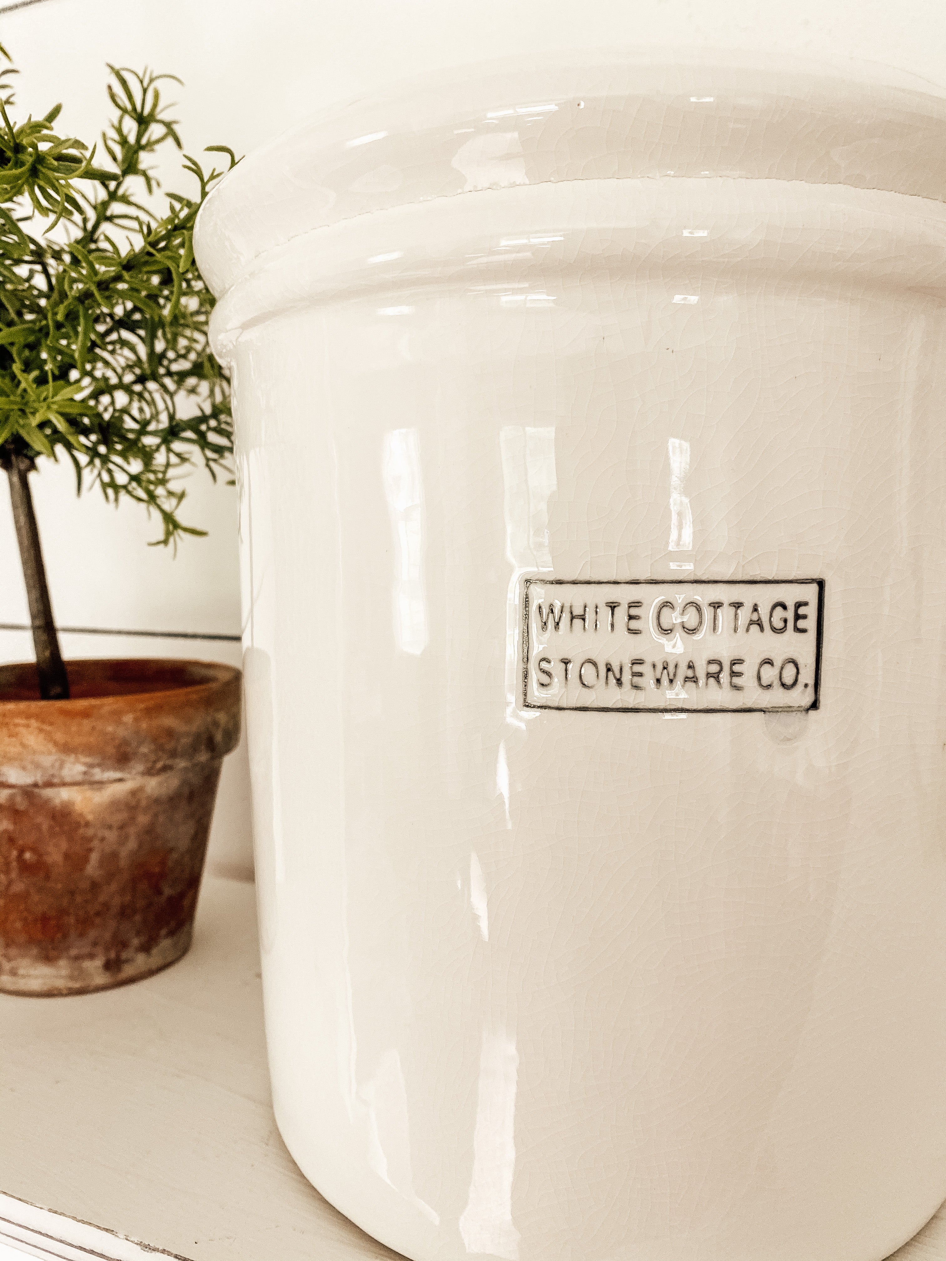 White Cottage Stoneware Stoneware Crock- Large